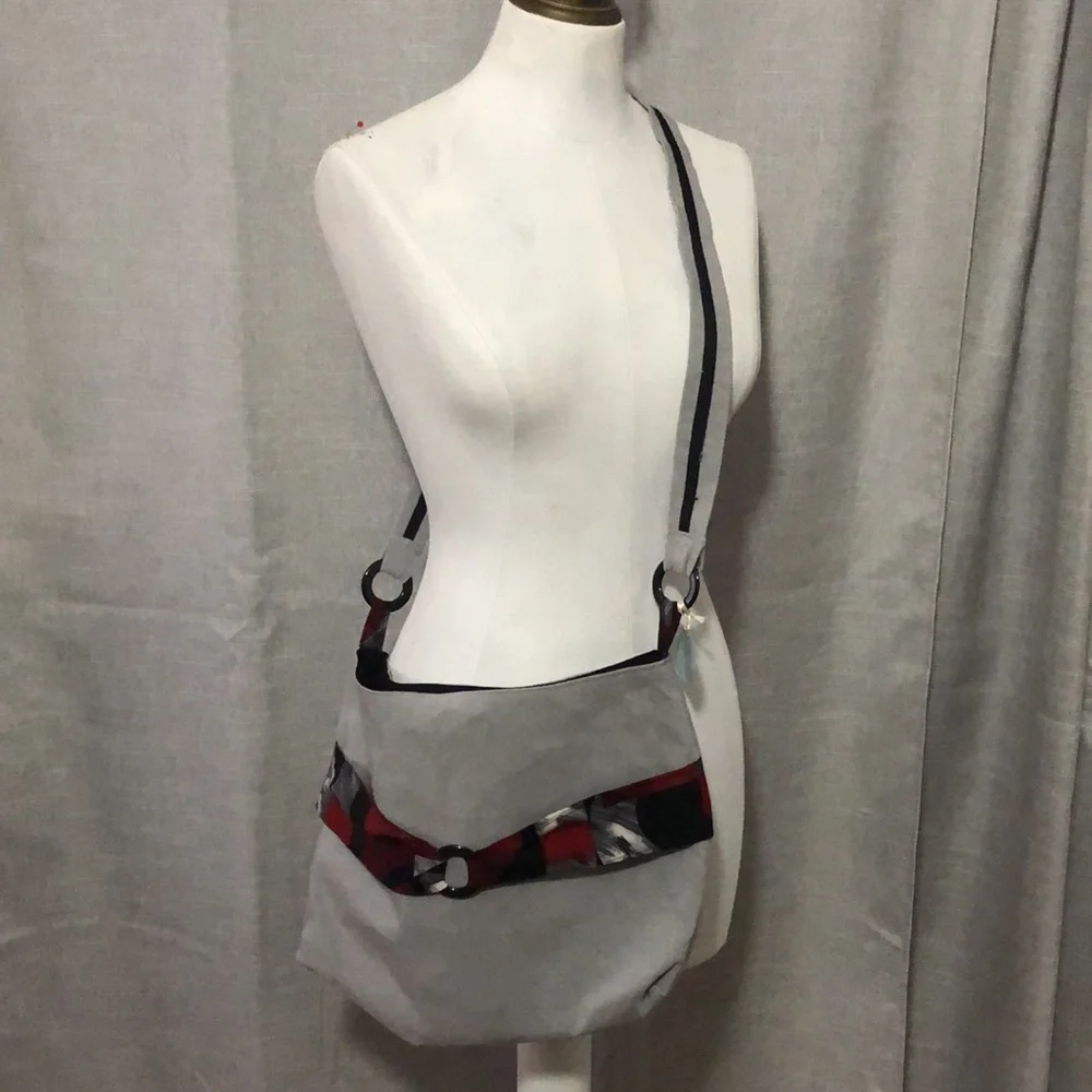 NWT-Handmade Cloth Purse-15x12-Gray-SnapTop Closure-Crossbody Style